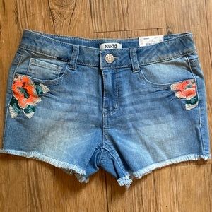 Mudd-Girls Size 14, Mid Rise, Hits Above Mid Thigh, Stretch, Adjustable Waist